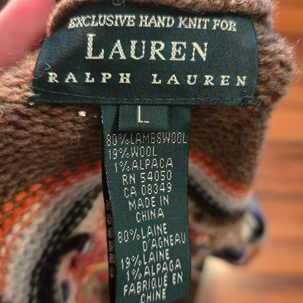 Ralph Lauren Coastal Cowgirl Southwestern Sweater Coat Lambs Wool Alpaca Size L - Picture 9 of 9